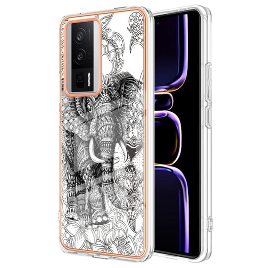 For Xiaomi Poco F5 Pro 5G / Redmi K60 Electroplating Marble Dual-side IMD Phone Case(Totem Elephant) - Xiaomi Cases by buy2fix | Online Shopping UK | buy2fix