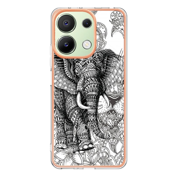 For Xiaomi Redmi Note 13 4G Global Electroplating Marble Dual-side IMD Phone Case(Totem Elephant) - Note 13 Cases by buy2fix | Online Shopping UK | buy2fix