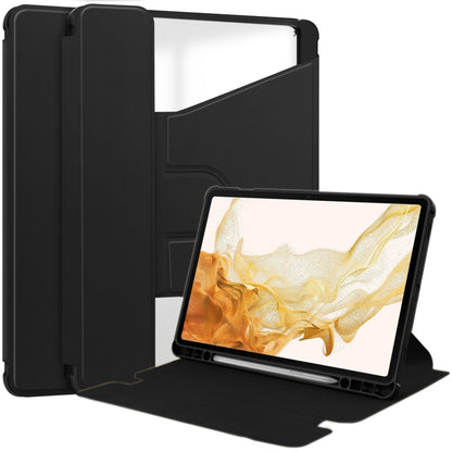 For Samsung Galaxy Tab S9+ 360 Rotation Transparent Smart Leather Case(Black) - Galaxy Tab S9+ Cases by buy2fix | Online Shopping UK | buy2fix