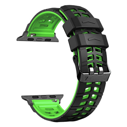 For Apple Watch Series 8 41mm Twill Dual-row Buckle Silicone Watch Band(Black Green) - Watch Bands by buy2fix | Online Shopping UK | buy2fix