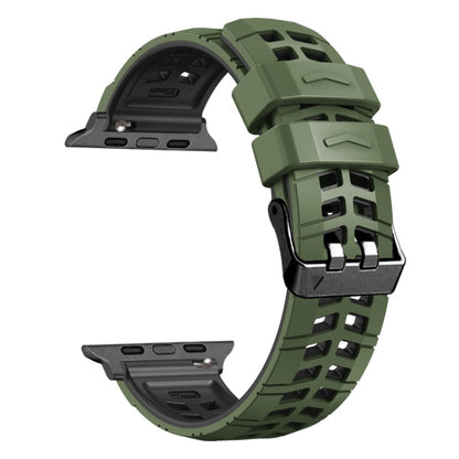 For Apple Watch SE 2022 40mm Twill Dual-row Buckle Silicone Watch Band(Army Green Black) - Watch Bands by buy2fix | Online Shopping UK | buy2fix