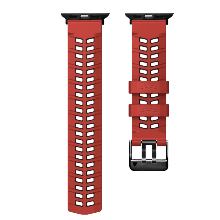 For Apple Watch Series 7 41mm Twill Dual-row Buckle Silicone Watch Band(Red Black) - Watch Bands by buy2fix | Online Shopping UK | buy2fix