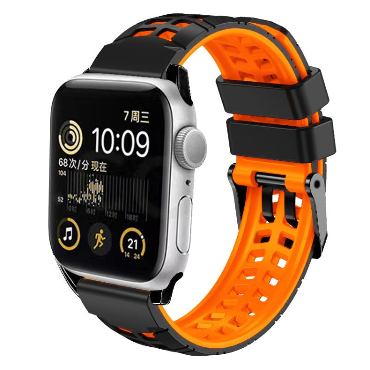 For Apple Watch SE 44mm Twill Dual-row Buckle Silicone Watch Band(Black Orange) - Watch Bands by buy2fix | Online Shopping UK | buy2fix