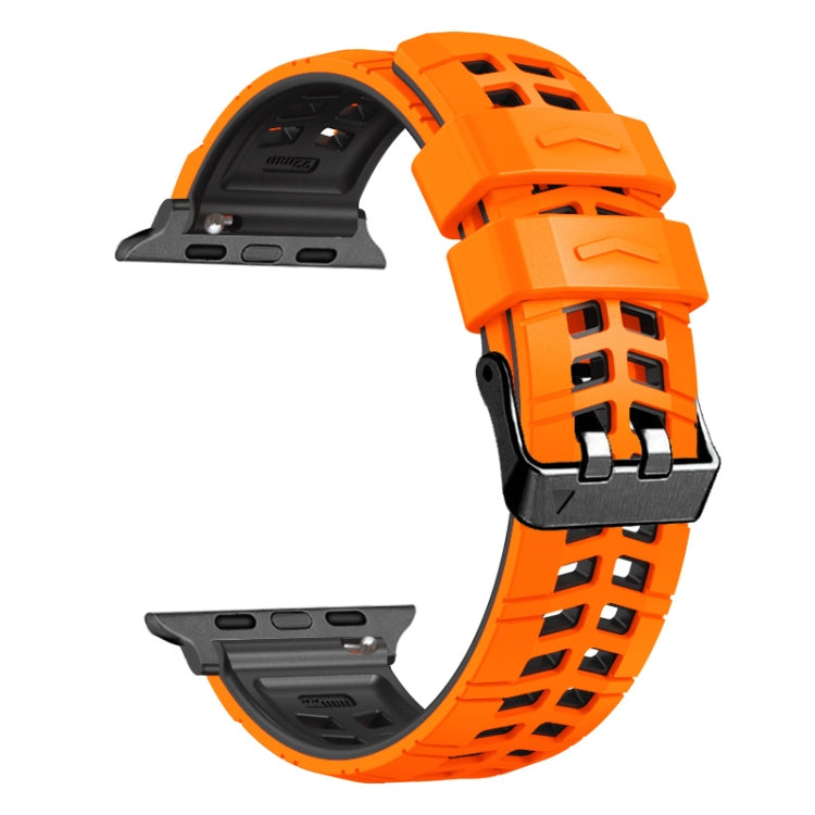 For Apple Watch Series 3 42mm Twill Dual-row Buckle Silicone Watch Band(Orange Black) - Watch Bands by buy2fix | Online Shopping UK | buy2fix