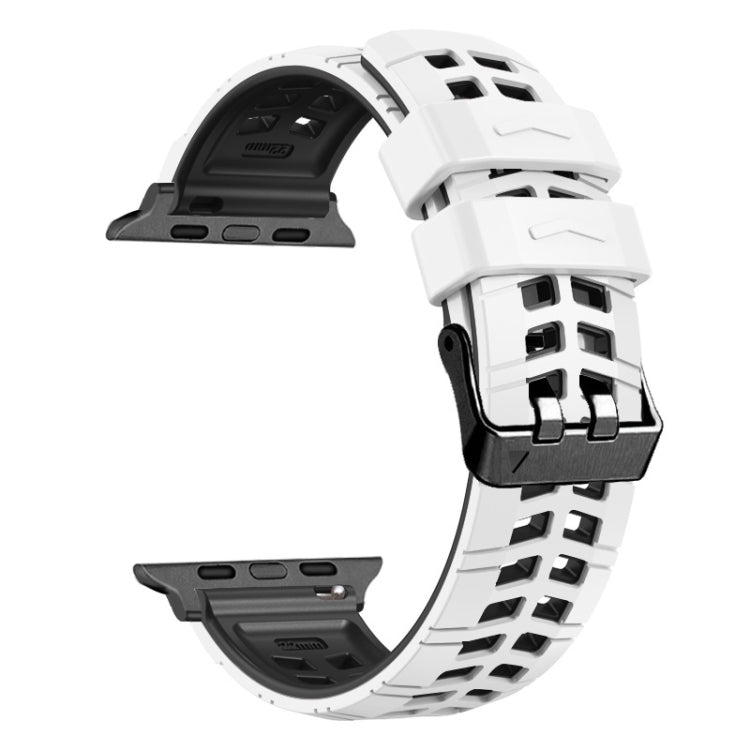 For Apple Watch Series 9 41mm Twill Dual-row Buckle Silicone Watch Band(White Black) - Watch Bands by buy2fix | Online Shopping UK | buy2fix