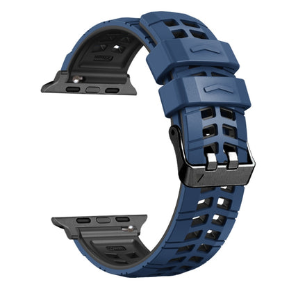 For Apple Watch Series 9 41mm Twill Dual-row Buckle Silicone Watch Band(Midnight Blue Black) - Watch Bands by buy2fix | Online Shopping UK | buy2fix