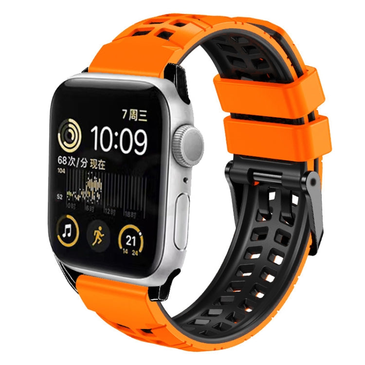 For Apple Watch SE 2023 40mm Twill Dual-row Buckle Silicone Watch Band(Orange Black) - Watch Bands by buy2fix | Online Shopping UK | buy2fix