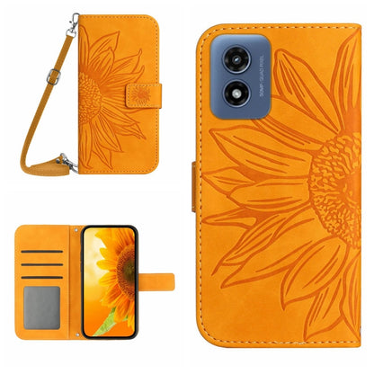 For Motorola Moto G Play 4G 2024 HT04 Skin Feel Sun Flower Embossed Flip Leather Phone Case with Lanyard(Yellow) - Motorola Cases by buy2fix | Online Shopping UK | buy2fix