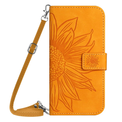 For Motorola Moto G Play 5G 2024 HT04 Skin Feel Sun Flower Embossed Flip Leather Phone Case with Lanyard(Yellow) - Motorola Cases by buy2fix | Online Shopping UK | buy2fix