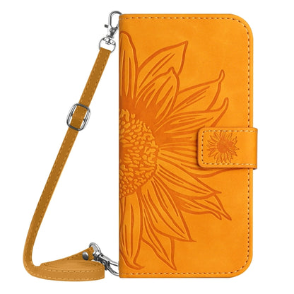 For Motorola Edge 5G 2024 HT04 Skin Feel Sun Flower Embossed Flip Leather Phone Case with Lanyard(Yellow) - Motorola Cases by buy2fix | Online Shopping UK | buy2fix