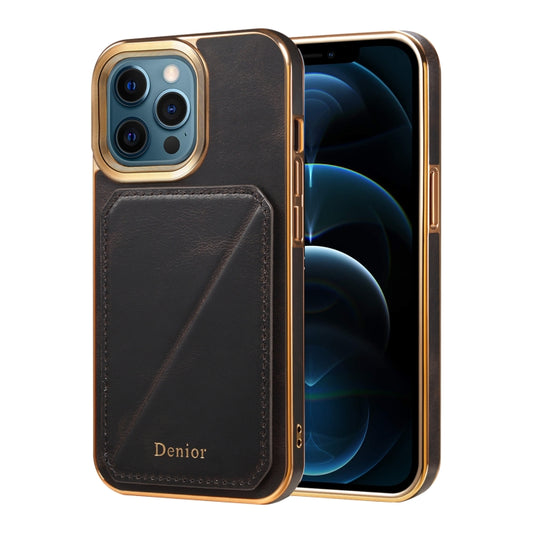 For iPhone 12 Pro Max Denior Oil Wax Leather Electroplating Card Slot Holder Phone Case(Black) - iPhone 12 Pro Max Cases by Denior | Online Shopping UK | buy2fix