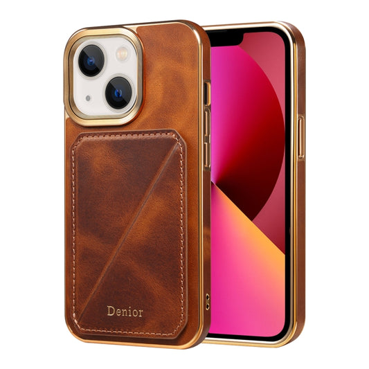 For iPhone 13 Denior Oil Wax Leather Electroplating Card Slot Holder Phone Case(Brown) - iPhone 13 Cases by Denior | Online Shopping UK | buy2fix