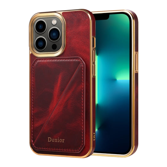 For iPhone 13 Pro Max Denior Oil Wax Leather Electroplating Card Slot Holder Phone Case(Red) - iPhone 13 Pro Max Cases by Denior | Online Shopping UK | buy2fix