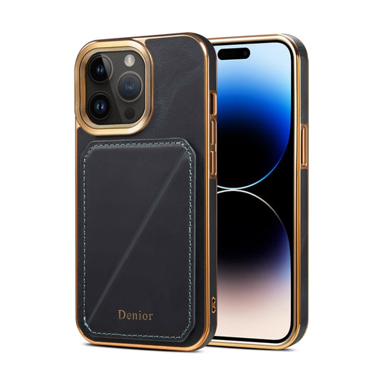 For iPhone 15 Pro Denior Oil Wax Leather Electroplating Card Slot Holder Phone Case(Blue) - iPhone 15 Pro Cases by Denior | Online Shopping UK | buy2fix