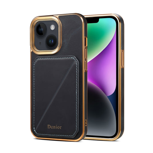 For iPhone 15 Plus Denior Oil Wax Leather Electroplating Card Slot Holder Phone Case(Blue) - iPhone 15 Plus Cases by Denior | Online Shopping UK | buy2fix