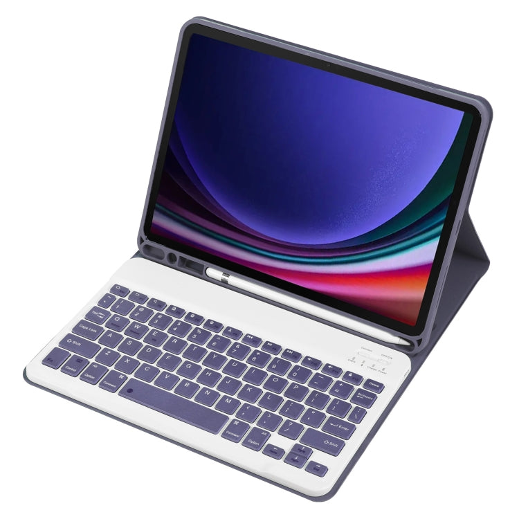 For Samsung Galaxy Tab S9 FE A710B Candy Color TPU Bluetooth Keyboard Leather Tablet Case with Pen Holder(Purple) - Samsung Keyboard by buy2fix | Online Shopping UK | buy2fix