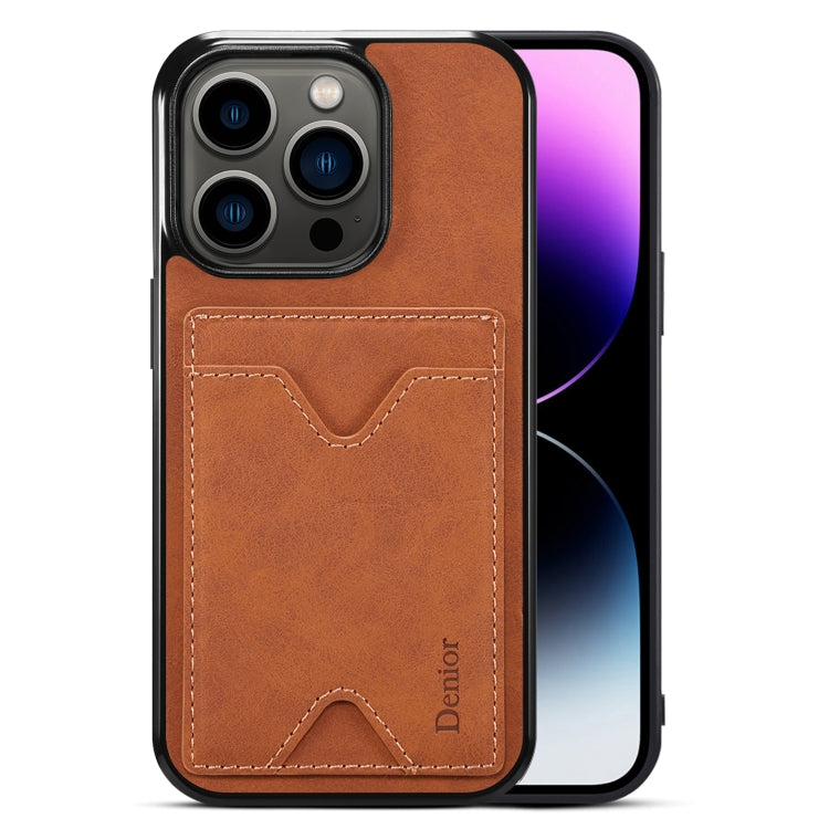 For iPhone 15 Pro Max Denior PU Back Cover Card Slot Holder Phone Case(Brown) - iPhone 15 Pro Max Cases by Denior | Online Shopping UK | buy2fix