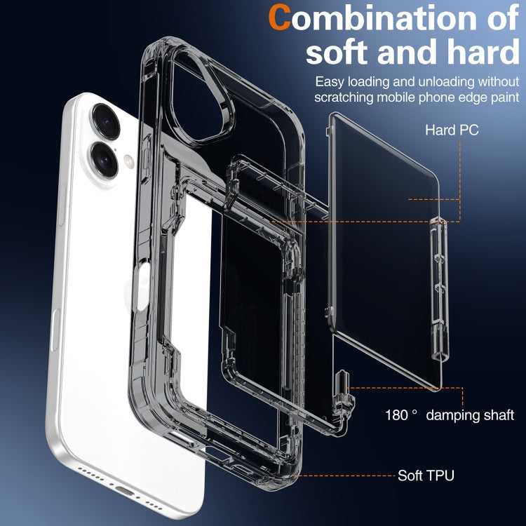 For iPhone 16 Plus Crystal Clear Flip Card Slot Phone Case(Transparent Black) - iPhone 16 Plus Cases by buy2fix | Online Shopping UK | buy2fix