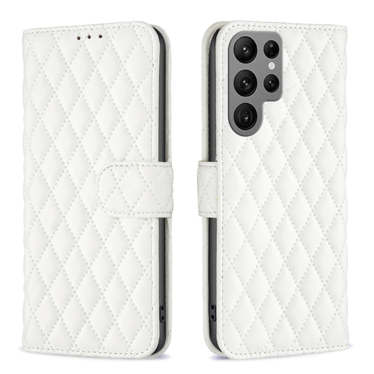 For Samsung Galaxy S24 Ultra 5G Diamond Lattice Wallet Flip Leather Phone Case(White) - Galaxy S24 Ultra 5G Cases by buy2fix | Online Shopping UK | buy2fix