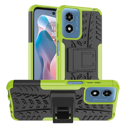 For Motorola Moto G Play 4G 2024 Tire Texture TPU + PC Phone Case with Holder(Green) - Motorola Cases by buy2fix | Online Shopping UK | buy2fix