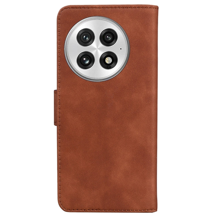 For OnePlus 13 Skin Feel Pure Color Flip Leather Phone Case(Brown) - OnePlus Cases by buy2fix | Online Shopping UK | buy2fix