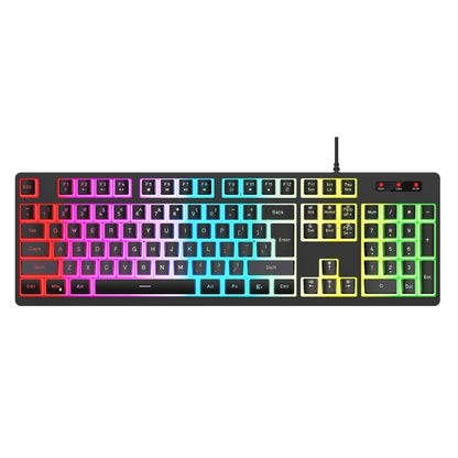 HXSJ L200 Wired RGB Backlit Keyboard 104 Pudding Key Caps(Black) - Wired Keyboard by HXSJ | Online Shopping UK | buy2fix