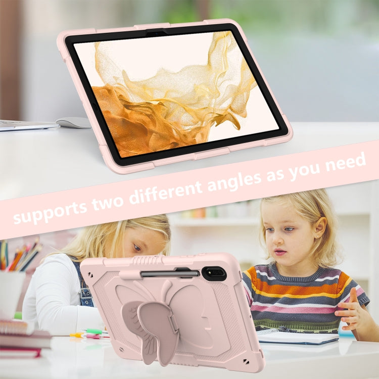 For Samsung Galaxy Tab S9 Butterfly Kickstand Heavy Duty Hard Rugged Tablet Case(Rose Pink) - Galaxy Tab S9 Cases by buy2fix | Online Shopping UK | buy2fix