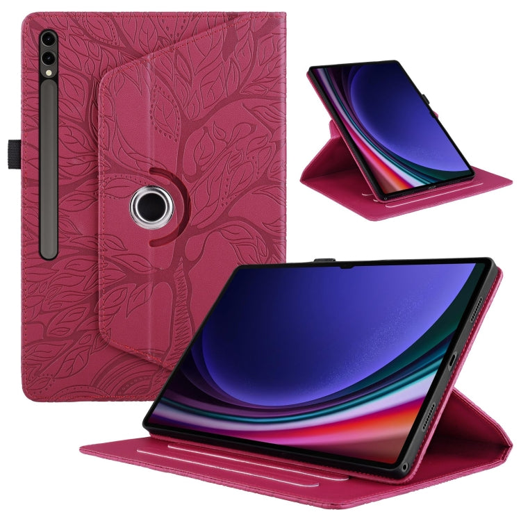 For Samsung Galaxy Tab S10 Ultra / S9 Ultra Tree Life Embossed Rotation Leather Tablet Case(Red) - Galaxy Tab S9 Ultra Cases by buy2fix | Online Shopping UK | buy2fix