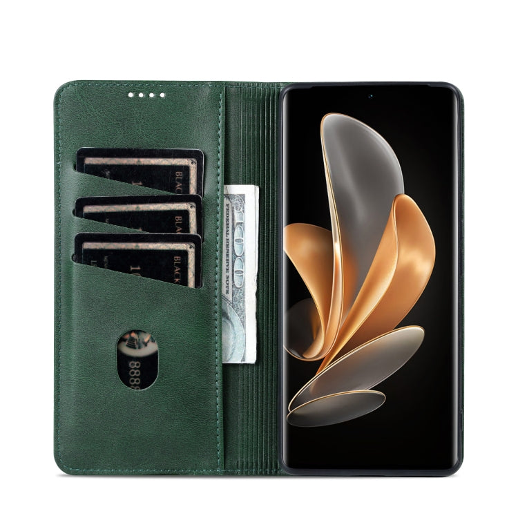 For OPPO Reno12 F 4G AZNS Magnetic Calf Texture Flip Leather Phone Case(Dark Green) - Reno12 F Cases by AZNS | Online Shopping UK | buy2fix