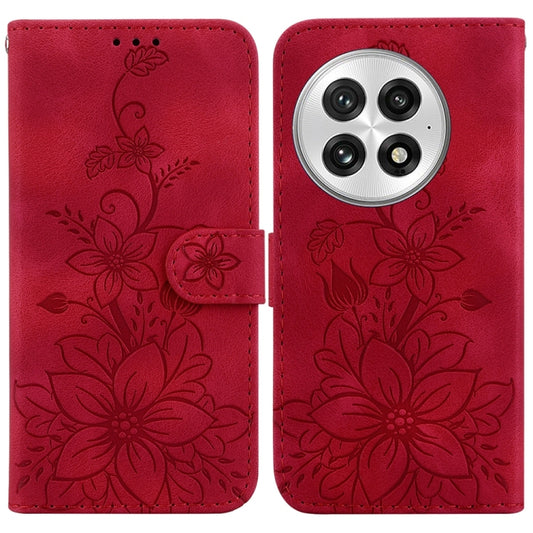 For OnePlus 13 Lily Embossed Leather Phone Case(Red) - OnePlus Cases by buy2fix | Online Shopping UK | buy2fix