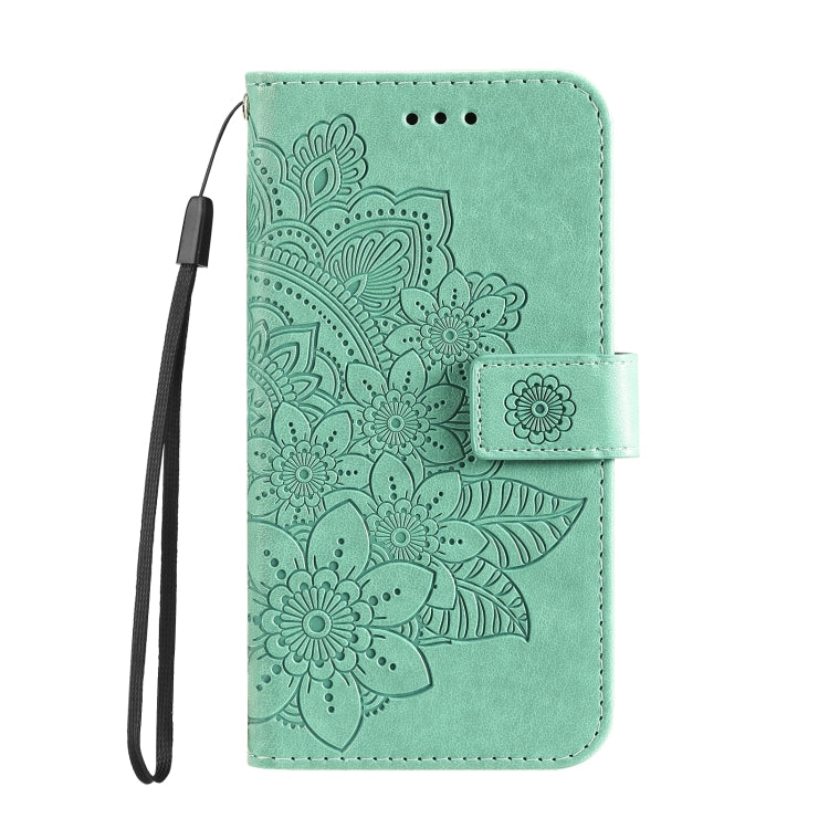 For OnePlus 12 Seven-petal Flowers Embossing Leather Phone Case(Green) - OnePlus Cases by buy2fix | Online Shopping UK | buy2fix