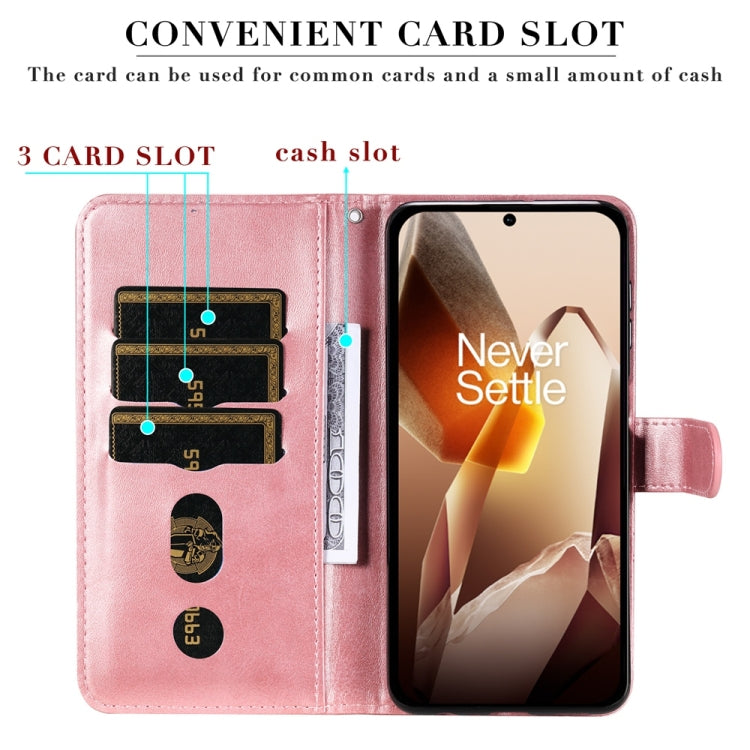 For OnePlus 13 Fashion Calf Texture Zipper Leather Phone Case(Rose Gold) - OnePlus Cases by buy2fix | Online Shopping UK | buy2fix