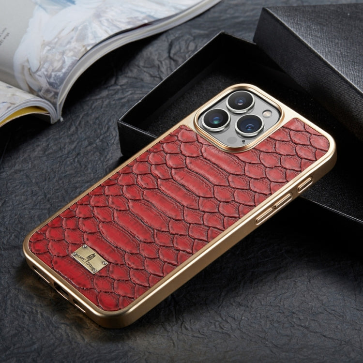 For iPhone 16 Pro Max Fierre Shann Python Texture Electroplating PU Phone Case(Red) - iPhone 16 Pro Max Cases by FIERRE SHANN | Online Shopping UK | buy2fix