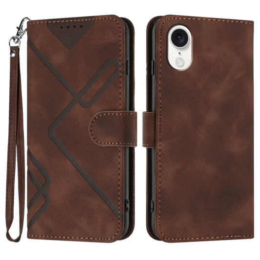 For iPhone SE 2024 Line Pattern Skin Feel Leather Phone Case(Coffee) - More iPhone Cases by buy2fix | Online Shopping UK | buy2fix