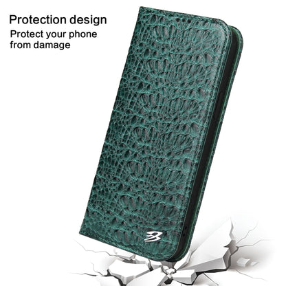 For iPhone 15 Pro Max Fierre Shann Crocodile Texture Magnetic Genuine Leather Phone Case(Green) - iPhone 15 Pro Max Cases by FIERRE SHANN | Online Shopping UK | buy2fix