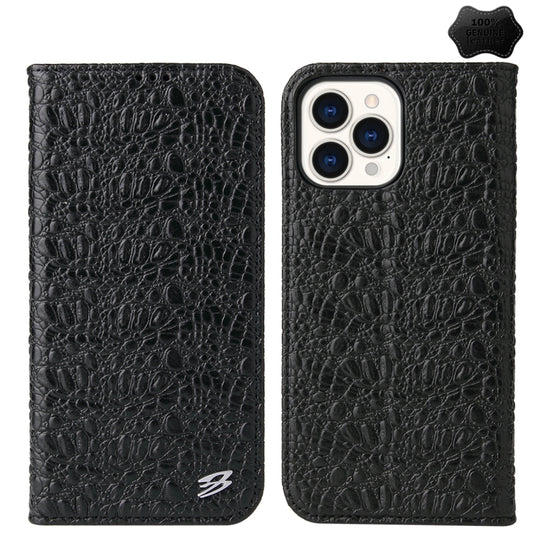 For iPhone 15 Pro Fierre Shann Crocodile Texture Magnetic Genuine Leather Phone Case(Black) - iPhone 15 Pro Cases by FIERRE SHANN | Online Shopping UK | buy2fix