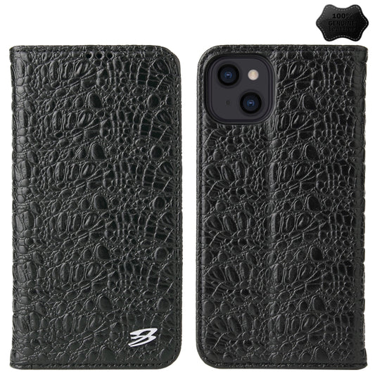 For iPhone 15 Fierre Shann Crocodile Texture Magnetic Genuine Leather Phone Case(Black) - iPhone 15 Cases by FIERRE SHANN | Online Shopping UK | buy2fix