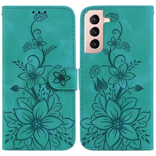 For Samsung Galaxy S21+ 5G Lily Embossed Leather Phone Case(Green) - Galaxy S21+ 5G Cases by buy2fix | Online Shopping UK | buy2fix