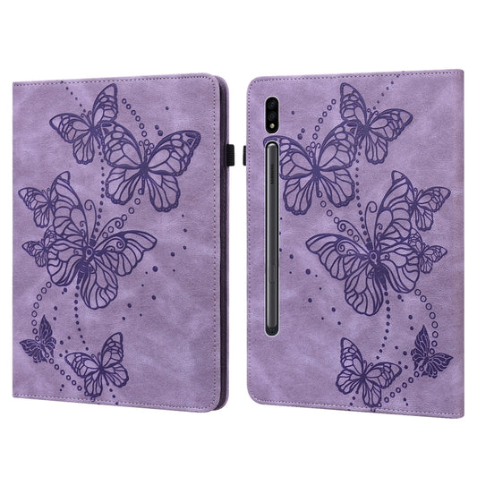 For Samsung Galaxy Tab S9 Embossed Butterfly Pattern Leather Tablet Case(Purple) - Galaxy Tab S9 Cases by buy2fix | Online Shopping UK | buy2fix