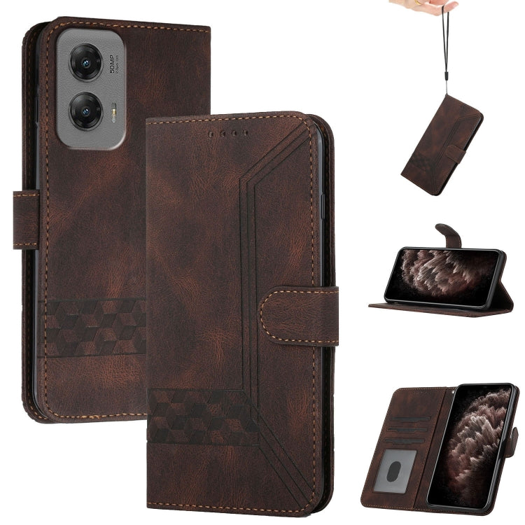 For Motorola Moto G Stylus 5G 2024 Cubic Skin Feel Flip Leather Phone Case(Brown) - Motorola Cases by buy2fix | Online Shopping UK | buy2fix