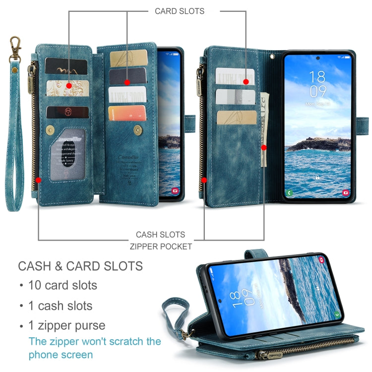 For Samsung Galaxy S24+ 5G CaseMe C30 Card Slots Zipper Wallet Leather Phone Case(Blue) - Galaxy S24+ 5G Cases by CaseMe | Online Shopping UK | buy2fix