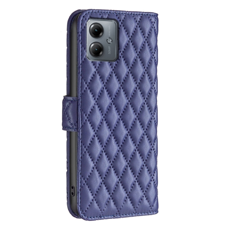 For Motorola Moto G14 4G Diamond Lattice Wallet Flip Leather Phone Case(Blue) - Motorola Cases by buy2fix | Online Shopping UK | buy2fix