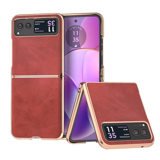 For Motorola Razr 40 Nano Electroplating Dual Color Cowhide Texture Protective Phone Case(Red) - Motorola Cases by buy2fix | Online Shopping UK | buy2fix