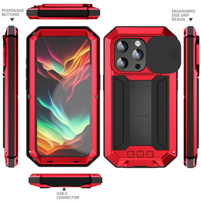 For iPhone 15 Pro R-JUST Sliding Camera Life Waterproof Holder Phone Case(Red) - iPhone 15 Pro Cases by R-JUST | Online Shopping UK | buy2fix