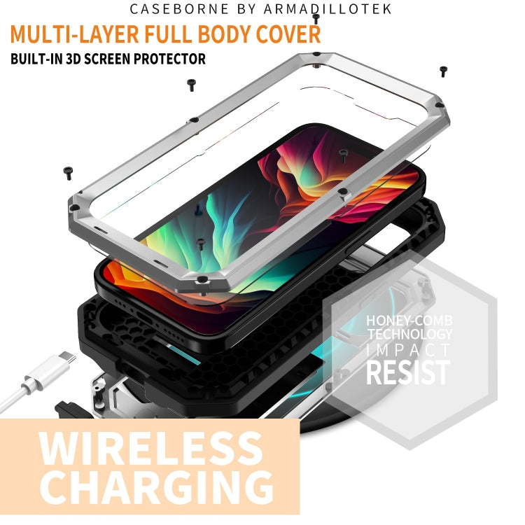 For iPhone 15 Pro R-JUST Sliding Camera Life Waterproof Holder Phone Case(Silver) - iPhone 15 Pro Cases by R-JUST | Online Shopping UK | buy2fix