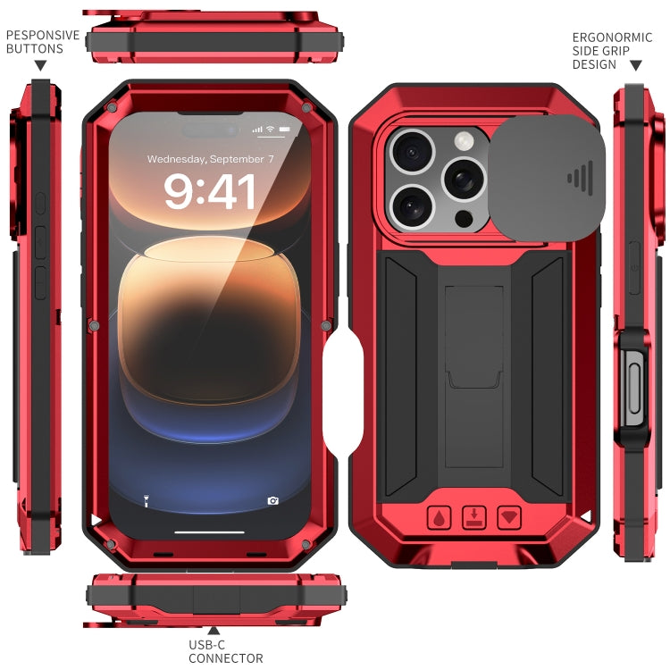 For iPhone 16 Pro Max R-JUST Sliding Camera IP54 Life Waterproof Holder Phone Case(Red) - iPhone 16 Pro Max Cases by R-JUST | Online Shopping UK | buy2fix