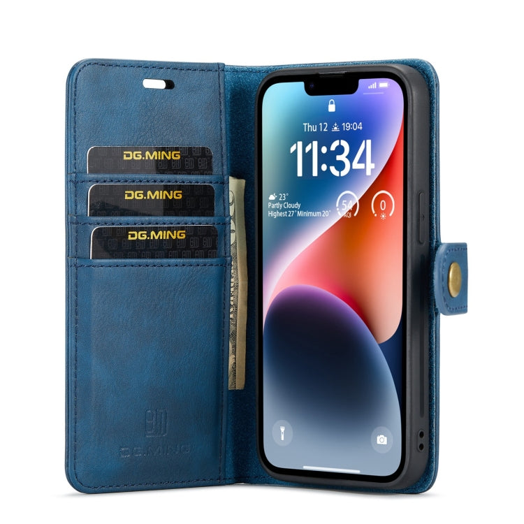 For iPhone 15 DG.MING Crazy Horse Texture Detachable Magnetic Leather Phone Case(Blue) - iPhone 15 Cases by DG.MING | Online Shopping UK | buy2fix