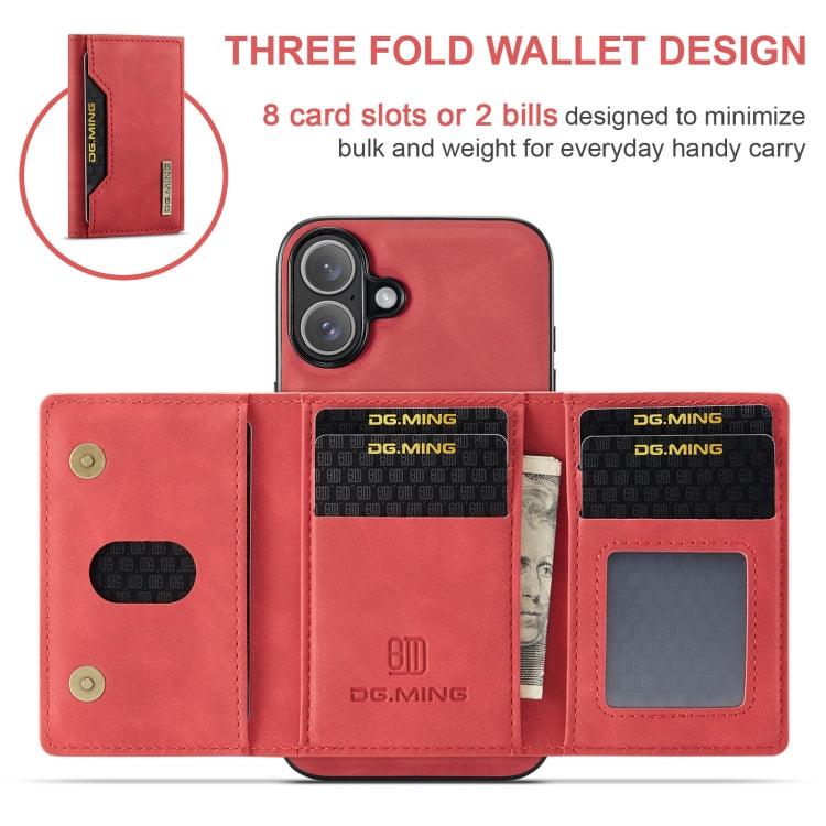 For iPhone 16 Plus DG.MING M2 Series 3-Fold Card Bag Wallet Leather Phone Case(Red) - iPhone 16 Plus Cases by DG.MING | Online Shopping UK | buy2fix