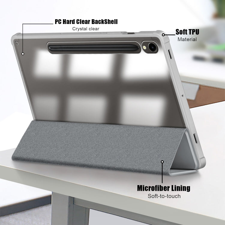 For Samsung Galaxy Tab S9 Acrylic 3-folding Smart Leather Tablet Case(Grey) - Galaxy Tab S9 Cases by buy2fix | Online Shopping UK | buy2fix