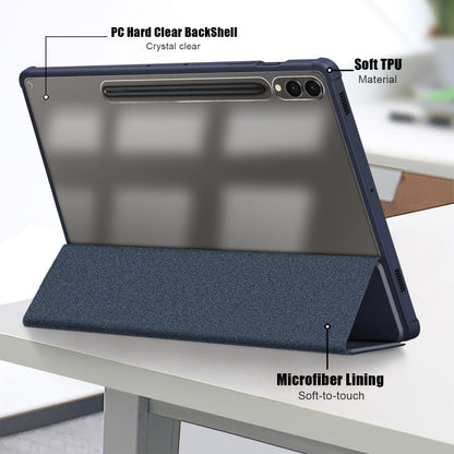 For Samsung Galaxy Tab S9+ Acrylic 3-folding Smart Leather Tablet Case(Dark Blue) - Galaxy Tab S9+ Cases by buy2fix | Online Shopping UK | buy2fix